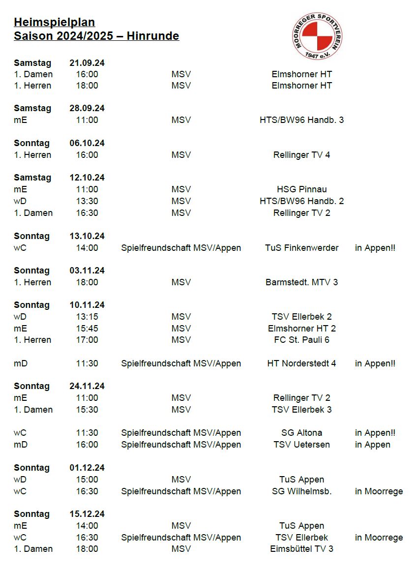 Heimspielplan 2024 MSV